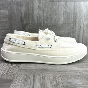 Madden Girl Boat Shoe Galleyy Women 10M Cream Canvas Platform NEW GALL02J1